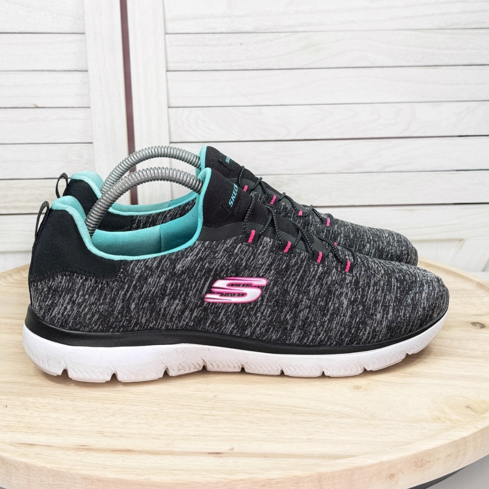 Skechers Summits Quick Getaway Slip On Sneakers Heathered‎ Black Grey 9.5 Wide